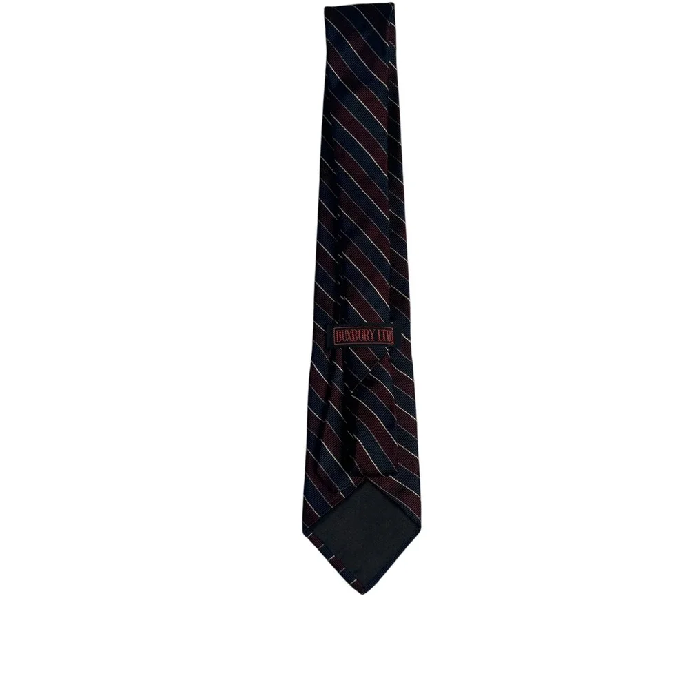Duxbury Ltd Mens Silk Necktie Burgundy Navy Gold Diagonal Rep Stripe Classic